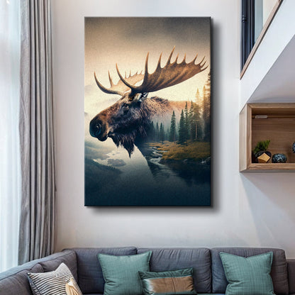 Moose Double Exposure Wall Art canvas Tailored Canvases with moose head and forest scene on Tampa Home & Garden Store