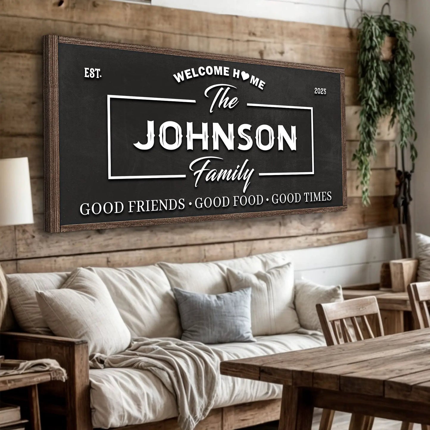 Welcome Home Wall Sign canvas chalkboard with rustic wood frame Tailored Canvases on Tampa Home & Garden Store