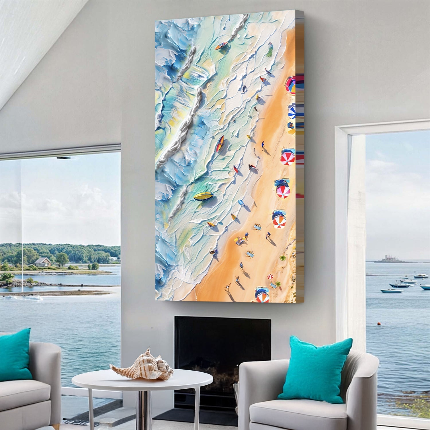 Beach Days Wall Art III canvas by Tailored Canvases; beach scene with waves and umbrellas on Tampa Home & Garden Store