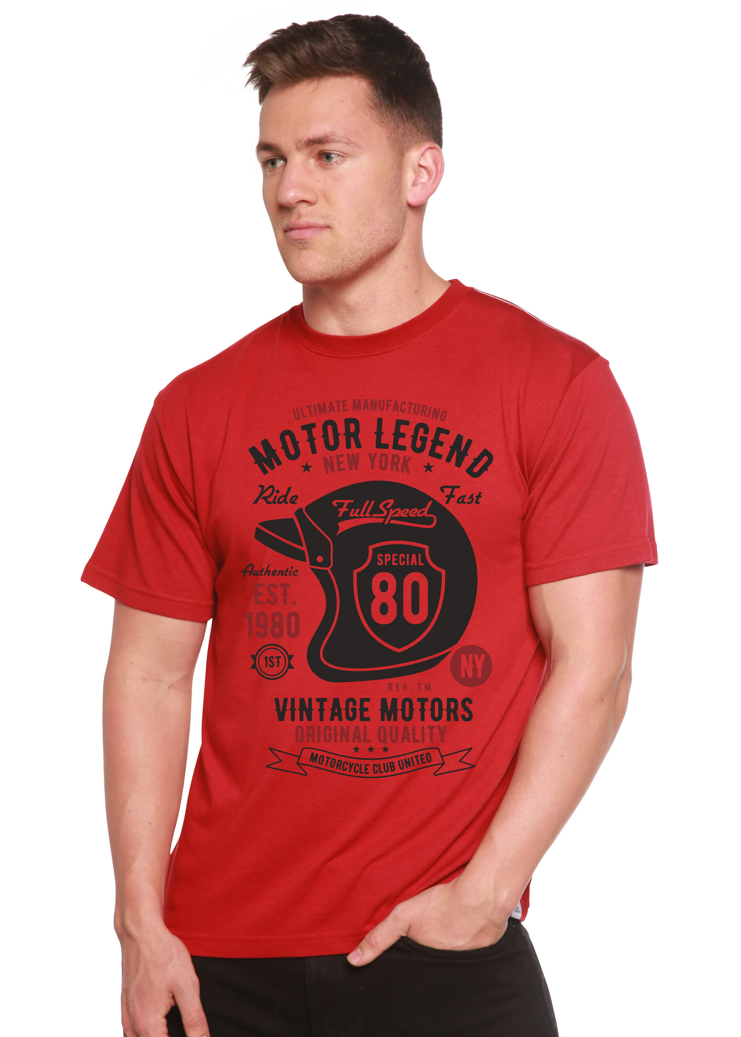Motor Legend helmet graphic t-shirt red bamboo viscose/organic cotton blend by Spun Bamboo on Tampa Home & Garden Store