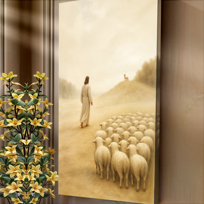 99 Faith Wall Art III canvas by Tailored Canvases; beige pastoral scene with woman and sheep on Tampa Home & Garden Store