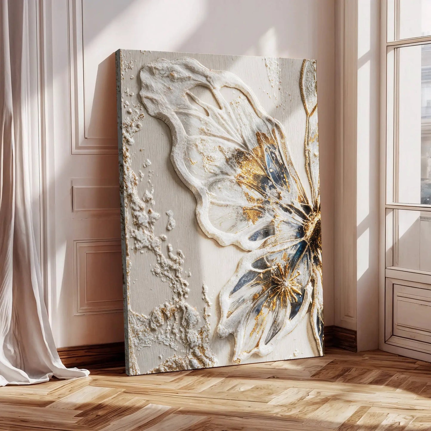 Half Butterfly Wall Art crafting canvas by Tailored Canvases; cream relief with gold accents on Tampa Home & Garden Store