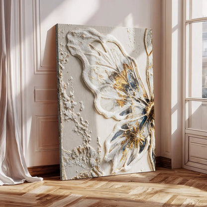 Half Butterfly Wall Art crafting canvas by Tailored Canvases; cream relief with gold accents on Tampa Home & Garden Store