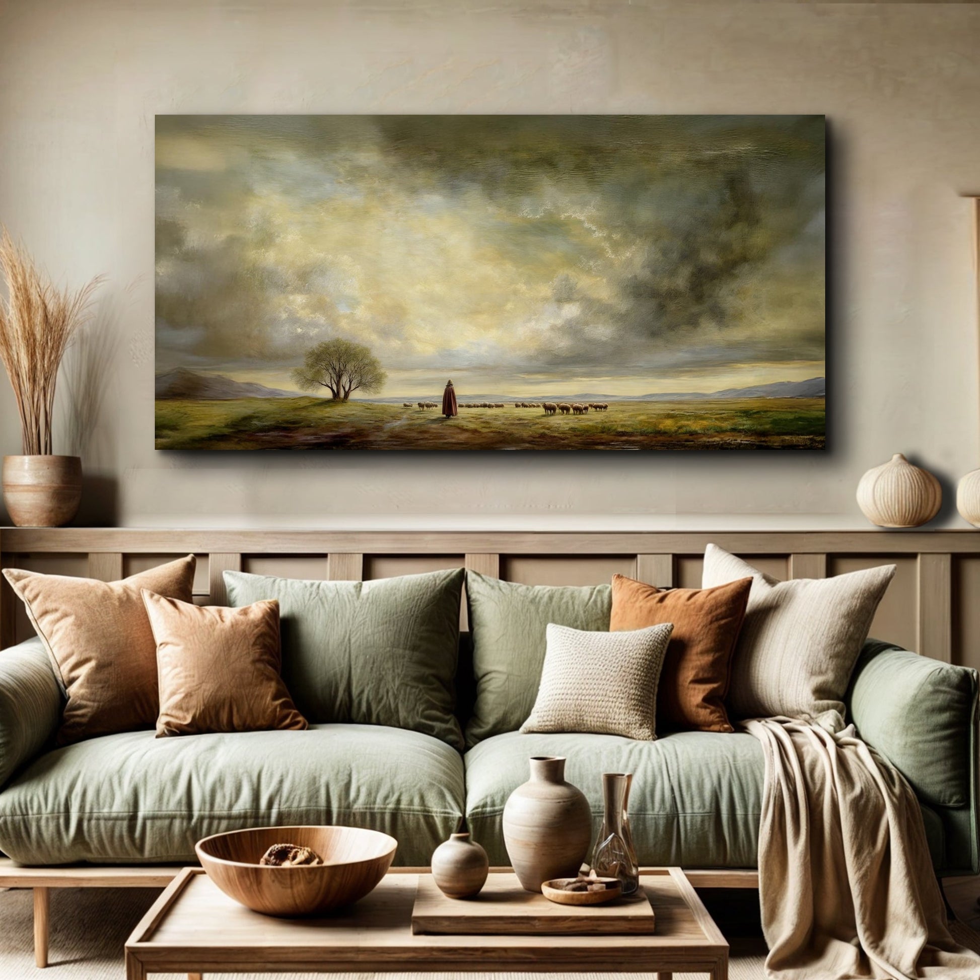 The Good Shepherd Faith Wall Art canvas by Tailored Canvases, shepherd and sheep landscape on Tampa Home & Garden Store