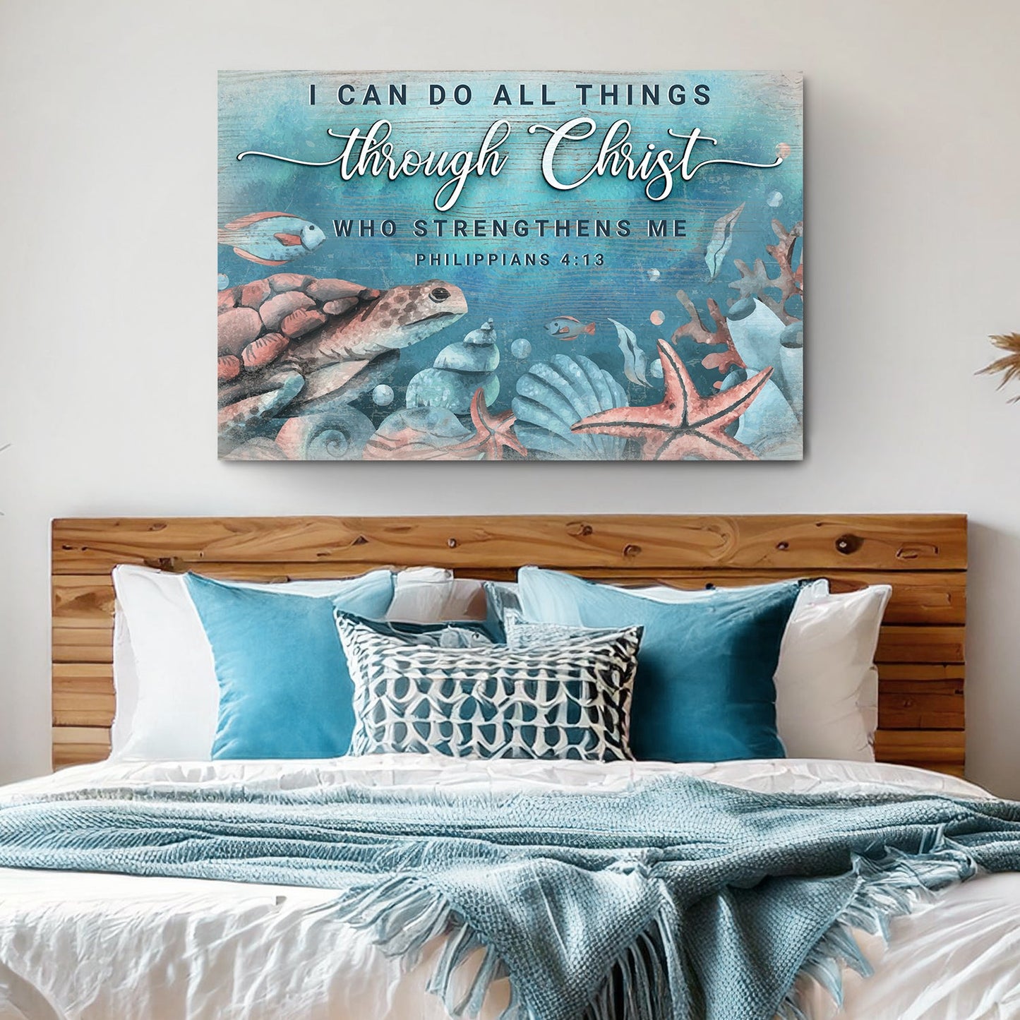 Canvas art I Can Do All Things Through Christ Faith Sign V in blue sea scene Tailored Canvases on Tampa Home & Garden Store