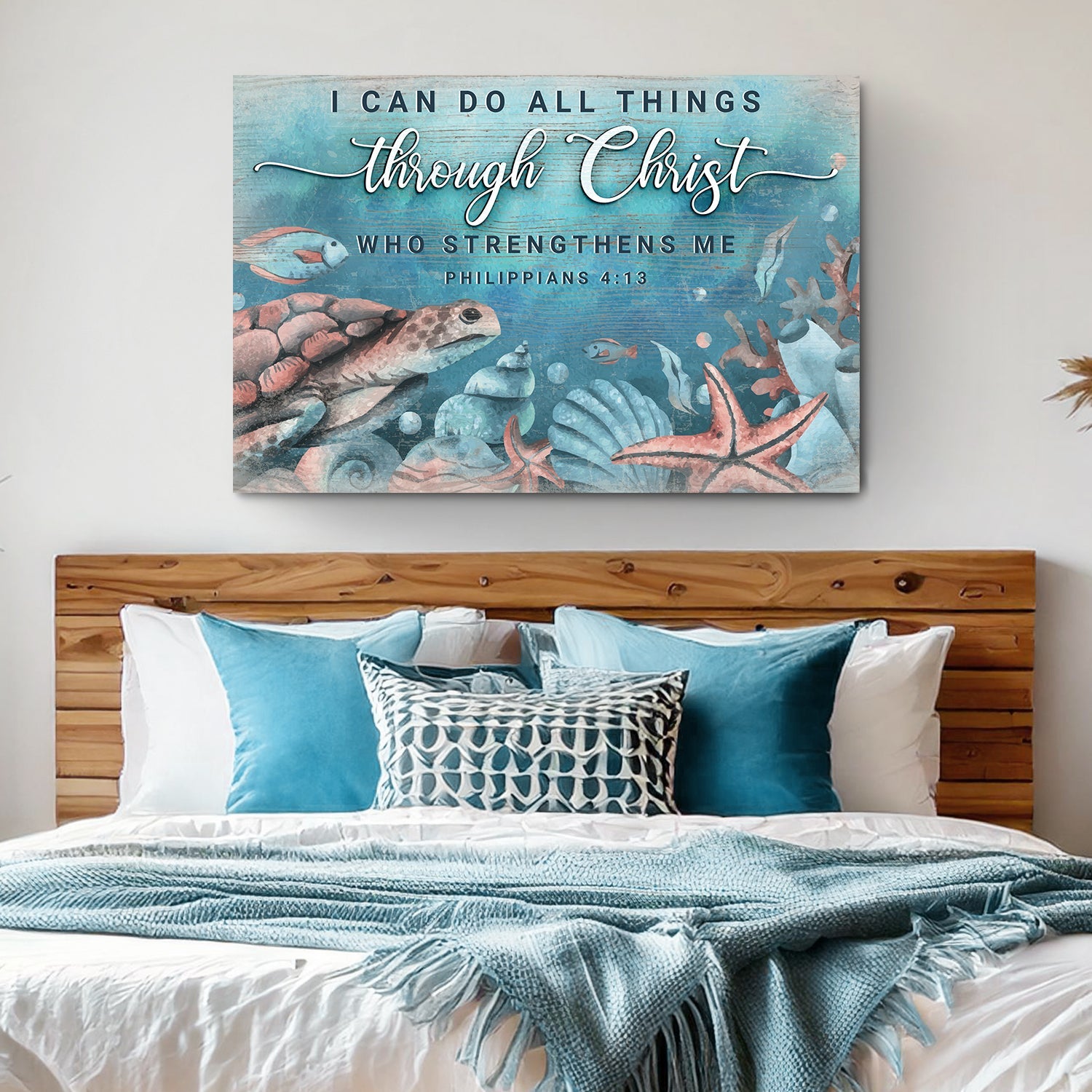 Canvas art I Can Do All Things Through Christ Faith Sign V in blue sea scene Tailored Canvases on Tampa Home & Garden Store