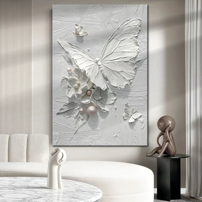 White Butterfly Wall Art canvas textured butterfly relief gray background on Tampa Home & Garden Store