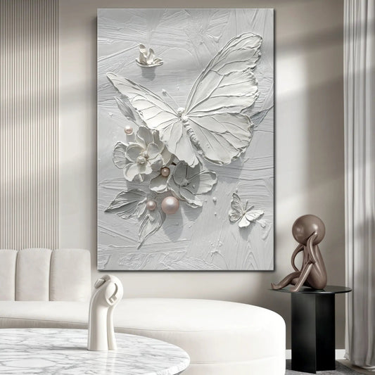 White Butterfly Wall Art canvas textured butterfly relief gray background on Tampa Home & Garden Store