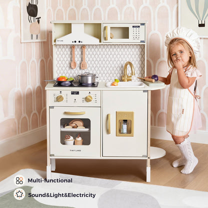 Tiny Land PopJoy Play Kitchen by Tiny Land INC, cream toy kitchen with stove and sink on Tampa Home & Garden Store