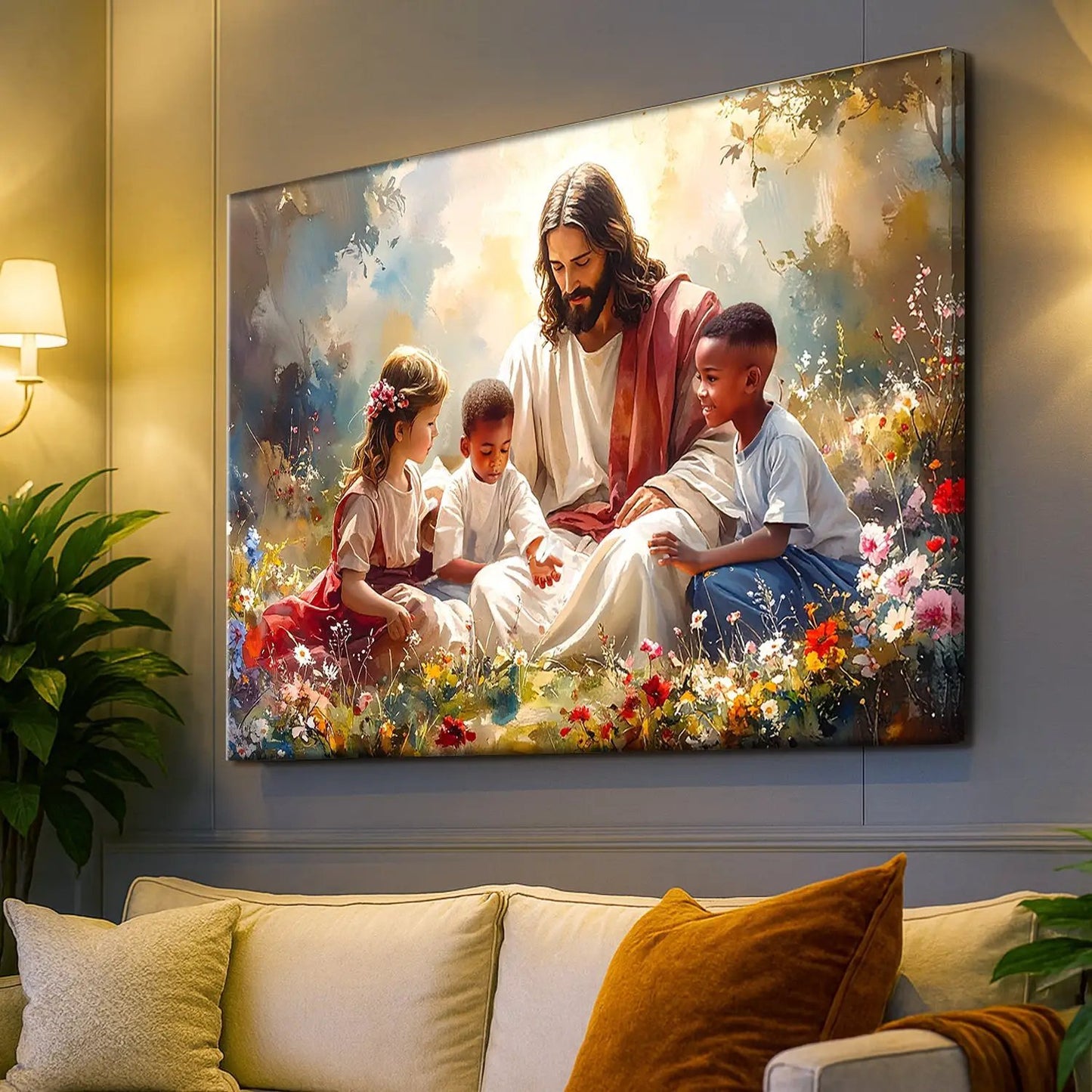 Jesus With Children Faith Wall Art VII canvas by Tailored Canvases, colorful crafting canvas on Tampa Home & Garden Store