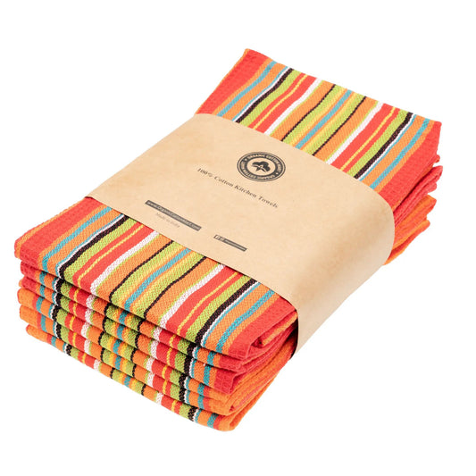 Salsa Stripe Kitchen Towels 28x16, 6-pack, 100% cotton, Organic Cotton Mart on Tampa Home & Garden Store