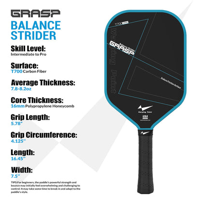 Grasp Pickleball Paddle - 16mm core, black face with turquoise edge, Warping Point on Tampa Home & Garden Store