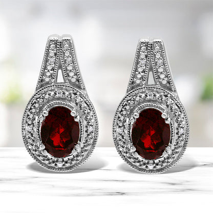 Sterling silver diamond-accent garnet stud earrings pair 8x6 mm red oval garnet by Bids.com on Tampa Home & Garden Store