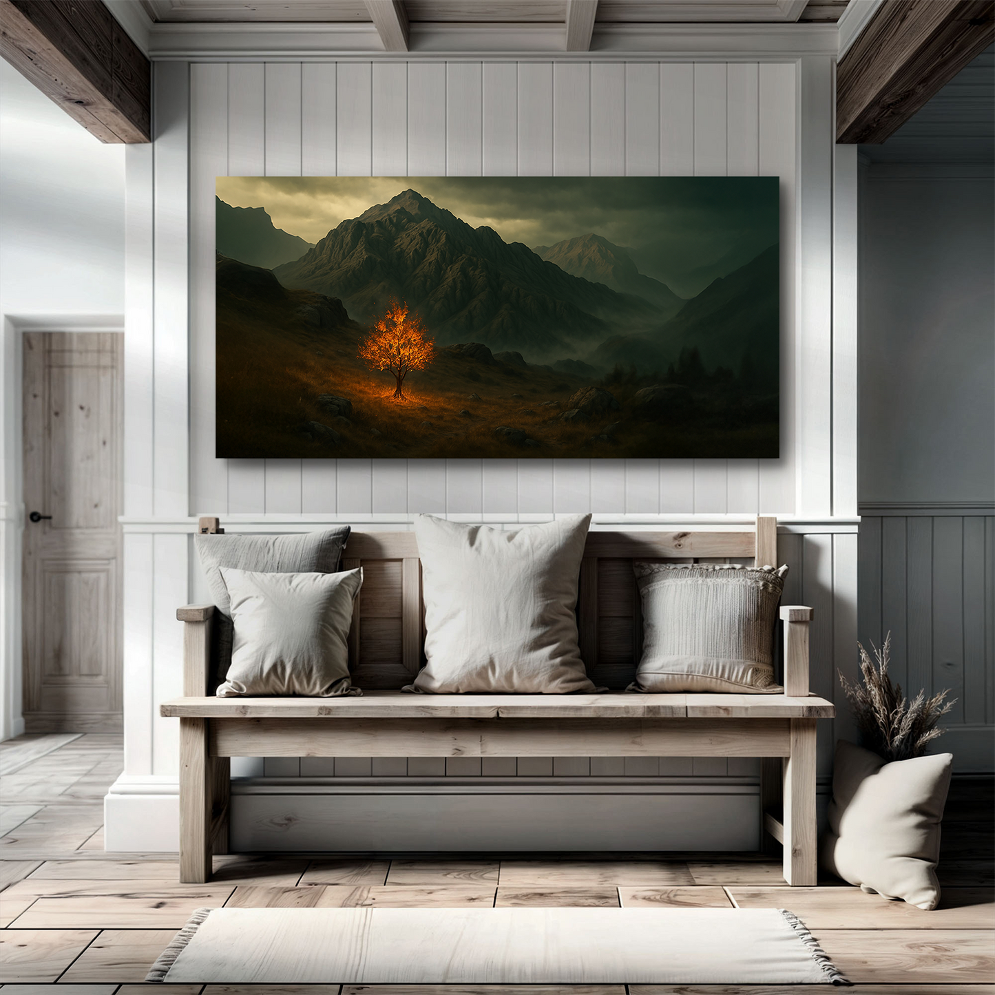 Burning Bush Faith Wall Art V canvas by Tailored Canvases, orange tree amid mountains on Tampa Home & Garden Store