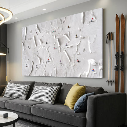 Mountain Minimalist Wall Art V Canvas by Tailored Canvases, white textured snow with skiers on Tampa Home & Garden Store