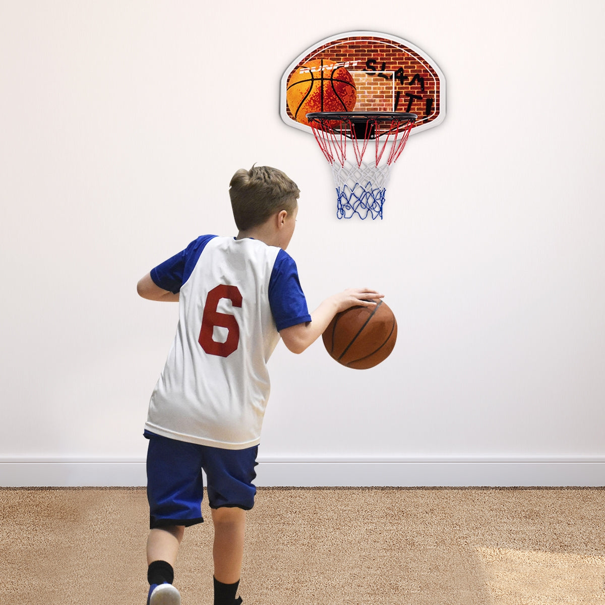 Wall Mounted Fan Backboard with Basketball Hoop and 2 Nets, red and blue nets, DirectDeals on Tampa Home & Garden Store