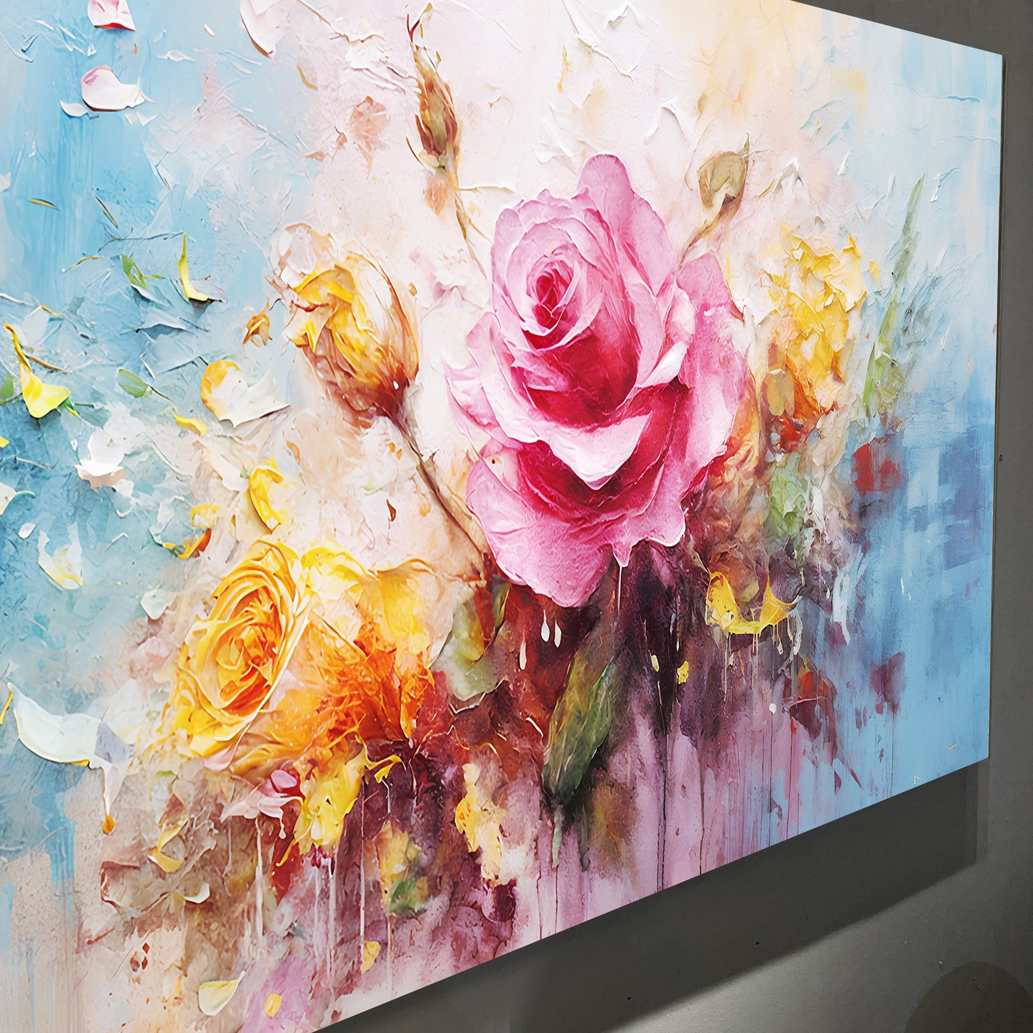 Rose Flower Wall Art canvas by Tailored Canvases with pink roses and textured petals on Tampa Home & Garden Store