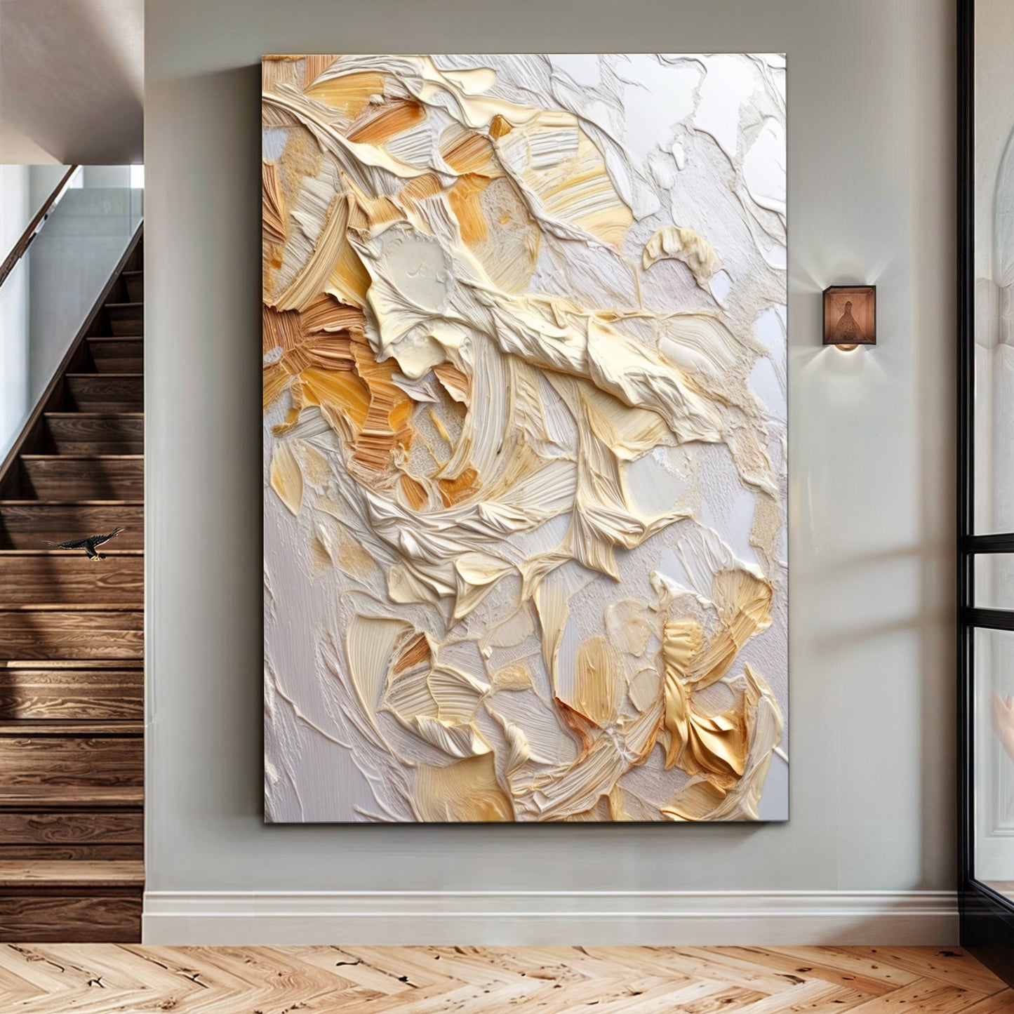 Minimalist Wave Abstract Wall Art canvas by Tailored Canvases with cream beige textured swirls on Tampa Home & Garden Store