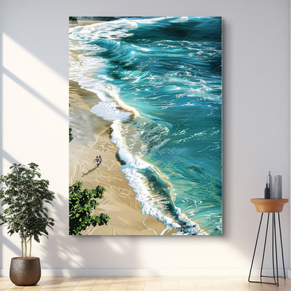 Beachfront Painting Coastal Wall Art II canvas with turquoise ocean waves and sandy shore on Tampa Home & Garden Store