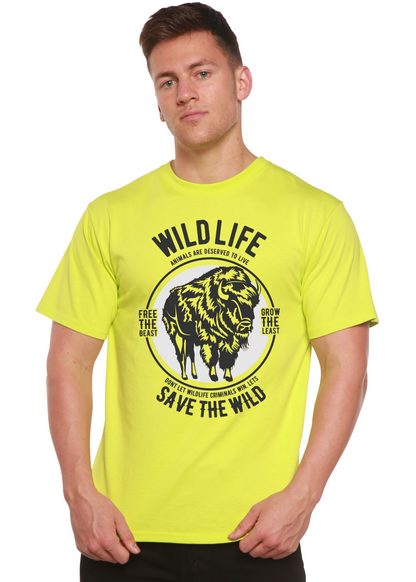 Wild Life Spun Bamboo men's neon yellow short sleeve graphic tee with buffalo circle print on Tampa Home & Garden Store