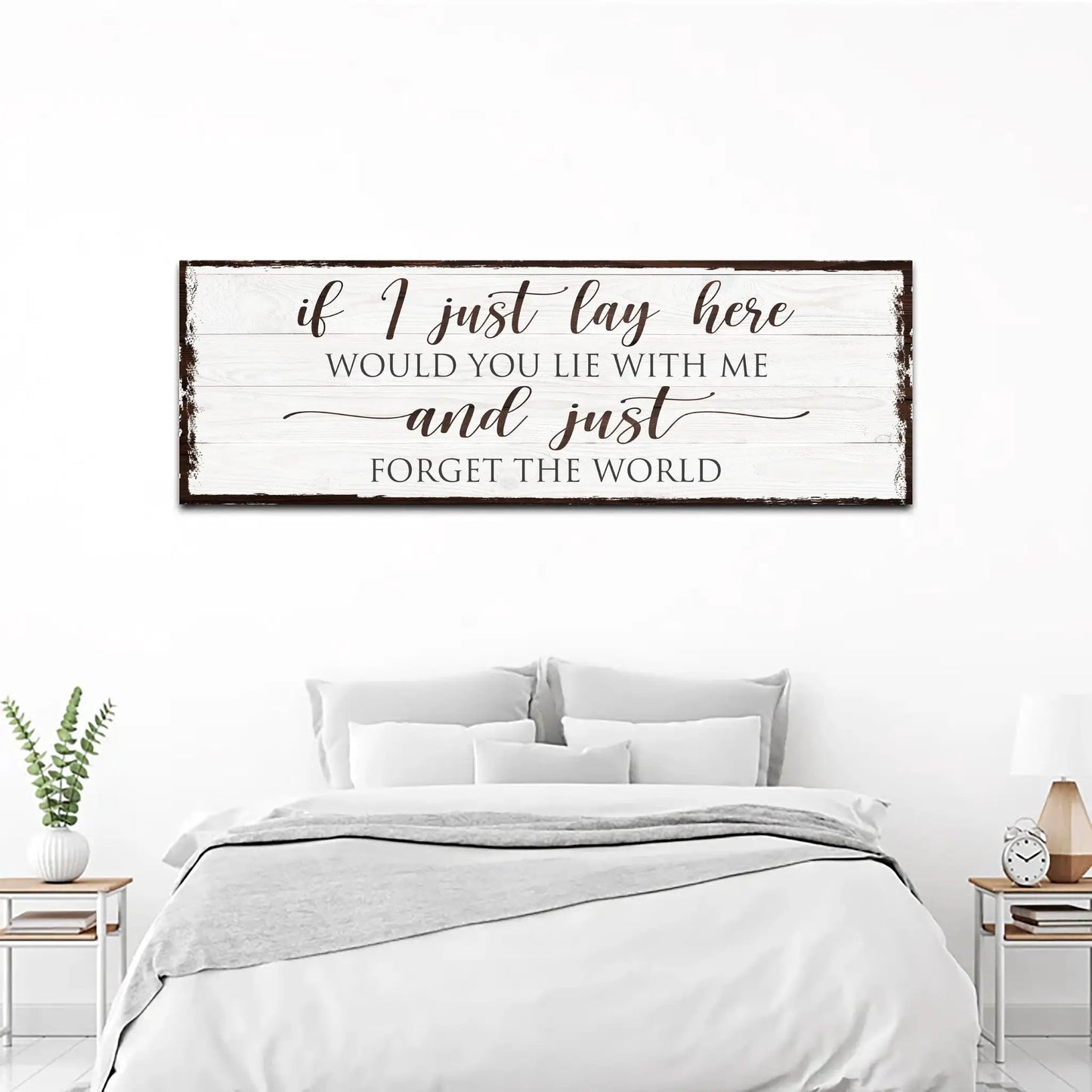 Would You Lie With Me And Just Forget The World Sign canvas with brown script Tailored Canvases on Tampa Home & Garden Store