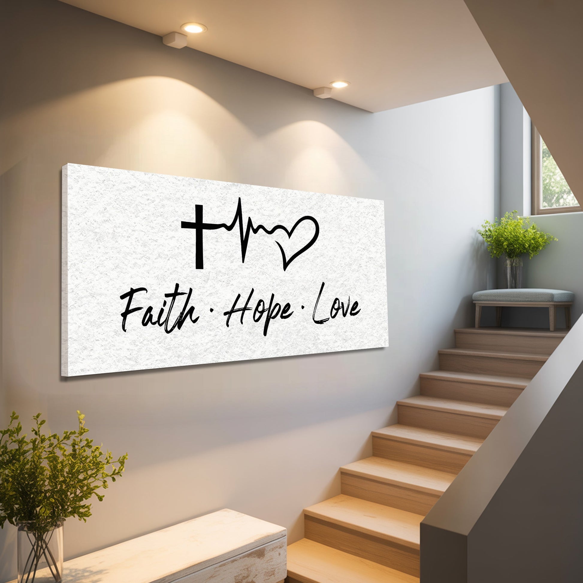 Faith, Hope, Love Faith Wall Art II canvas; white textured canvas with black script on Tampa Home & Garden Store
