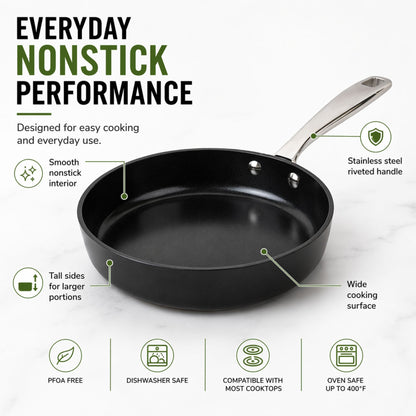 Ceramic nonstick cookware set; black interior with stainless steel riveted handle; Alva Cookware on Tampa Home & Garden Store