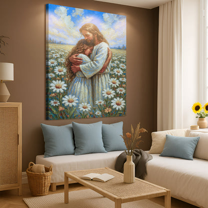 Canvas wall art Jesus With Children Faith by Tailored Canvases, daisies field scene on Tampa Home & Garden Store