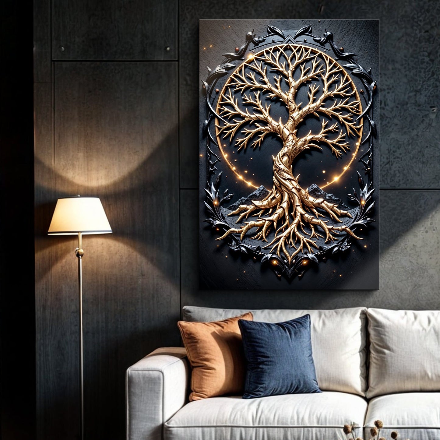 3D Celtic Tree of Life Canvas by Tailored Canvases; golden tree in circular frame crafting canvas on Tampa Home & Garden Store