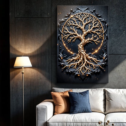 3D Celtic Tree of Life Canvas by Tailored Canvases; golden tree in circular frame crafting canvas on Tampa Home & Garden Store