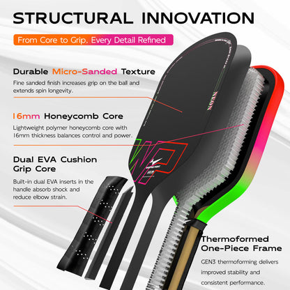 Neon Pickleball Paddle Gen 3 by Warping Point, black with neon accents and honeycomb core on Tampa Home & Garden Store