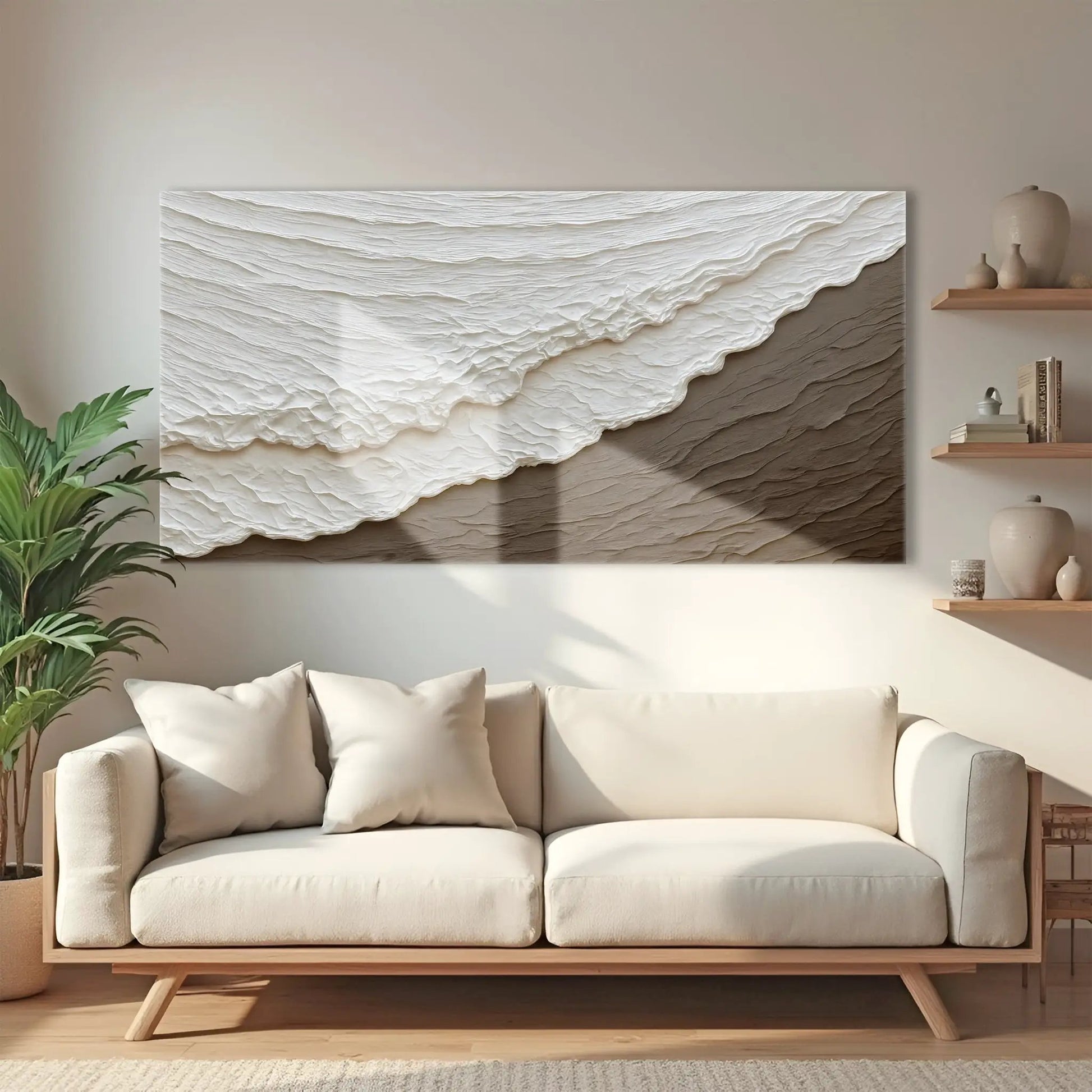 Waves Abstract Wall Art canvas featuring textured white and beige wave pattern on Tampa Home & Garden Store