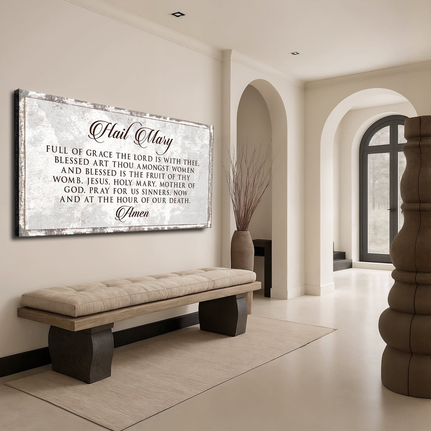 Canvas The Hail Mary Faith Sign II by Tailored Canvases; distressed scripture print on beige wall on Tampa Home & Garden Store