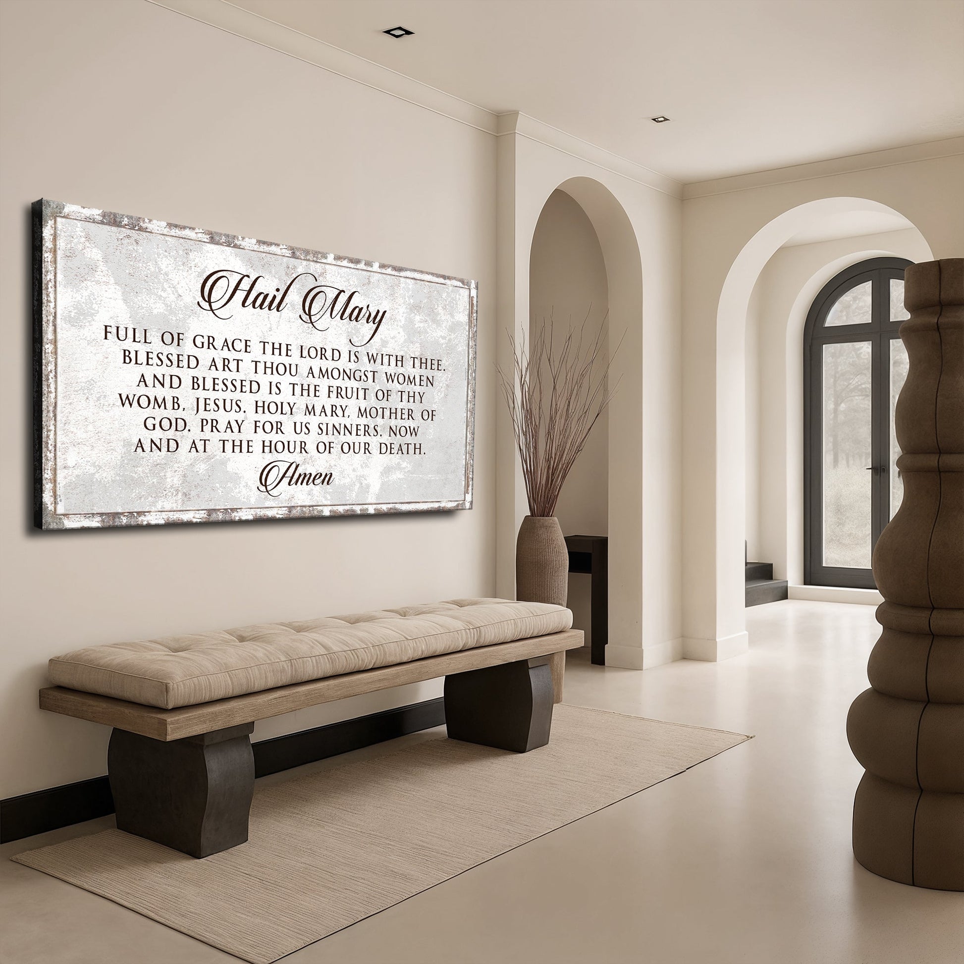 Canvas The Hail Mary Faith Sign II by Tailored Canvases; distressed scripture print on beige wall on Tampa Home & Garden Store