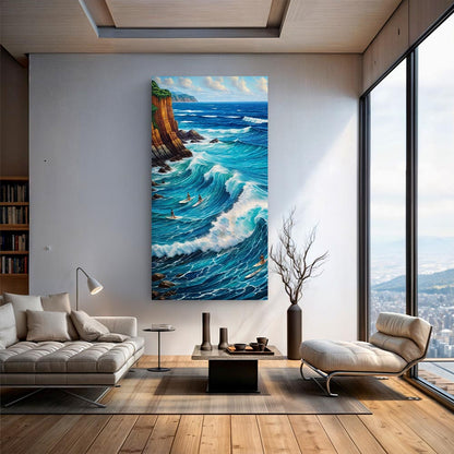 Beach Days Wall Art XX canvas by Tailored Canvases; tall vertical ocean waves print on Tampa Home & Garden Store