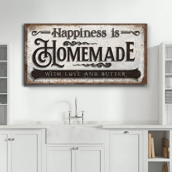 Canvas sign Happiness is Homemade with Love and Butter by Tailored Canvases, rustic decor on Tampa Home & Garden Store