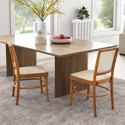 Juego de 2 sillas de comedor Boho de ratán con estructura de madera de teca y reposapiés