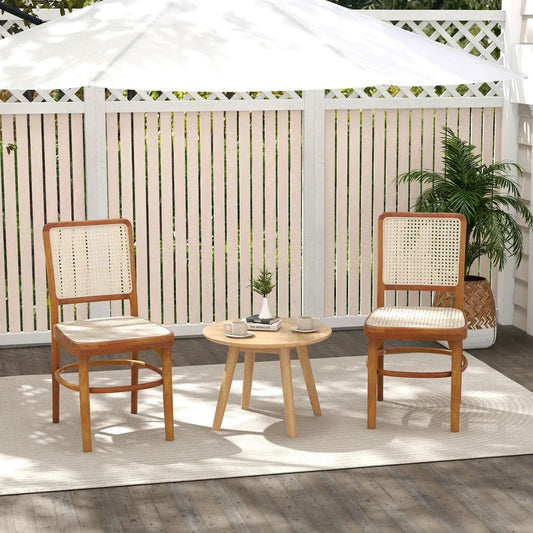 Set of 2 Boho Dining Chairs in rattan and teak by DirectDeals with woven cane seats on Tampa Home & Garden Store