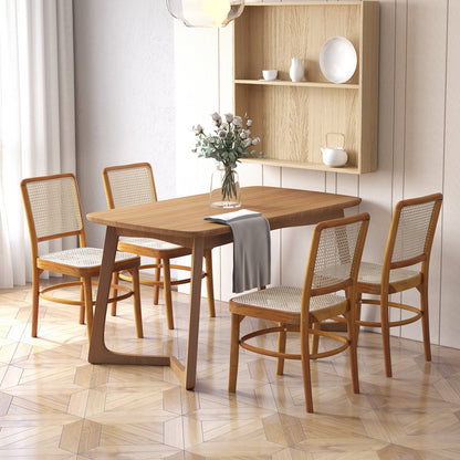 Juego de 2 sillas de comedor Boho de ratán con estructura de madera de teca y reposapiés