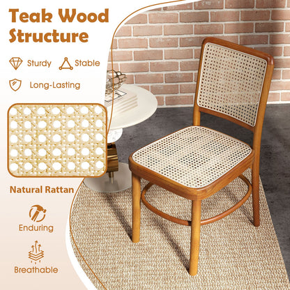 Juego de 2 sillas de comedor Boho de ratán con estructura de madera de teca y reposapiés