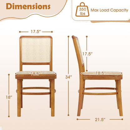 Juego de 2 sillas de comedor Boho de ratán con estructura de madera de teca y reposapiés