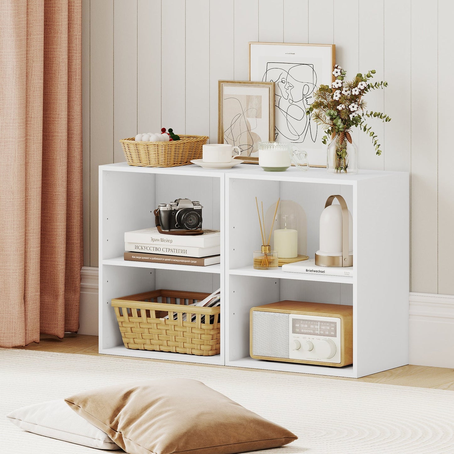 2-Cube Bookcase Floor Standing Open Bookshelf with 5-Position Adjustable Shelf