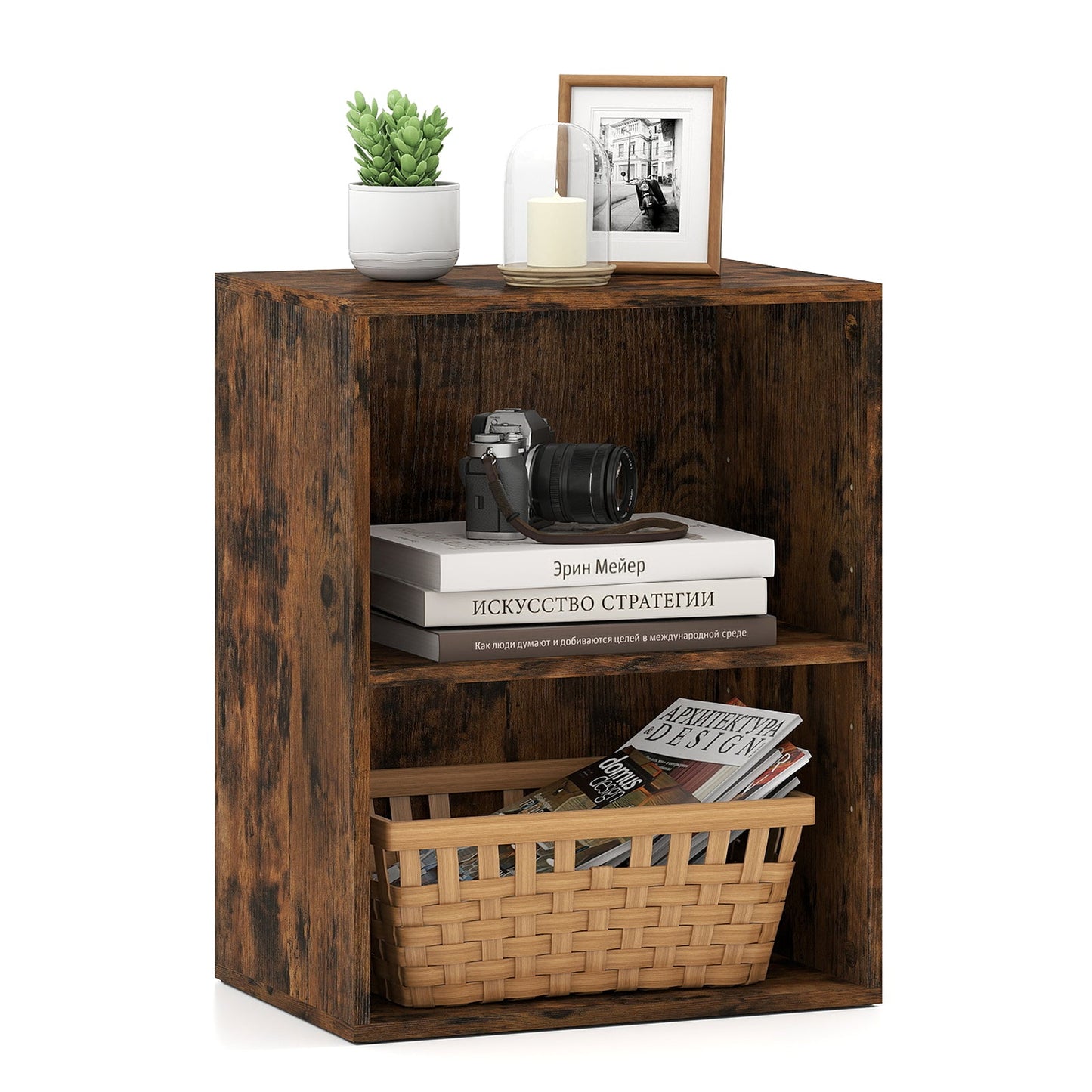 2-Cube Bookcase Floor Standing Open Bookshelf with 5-Position Adjustable Shelf