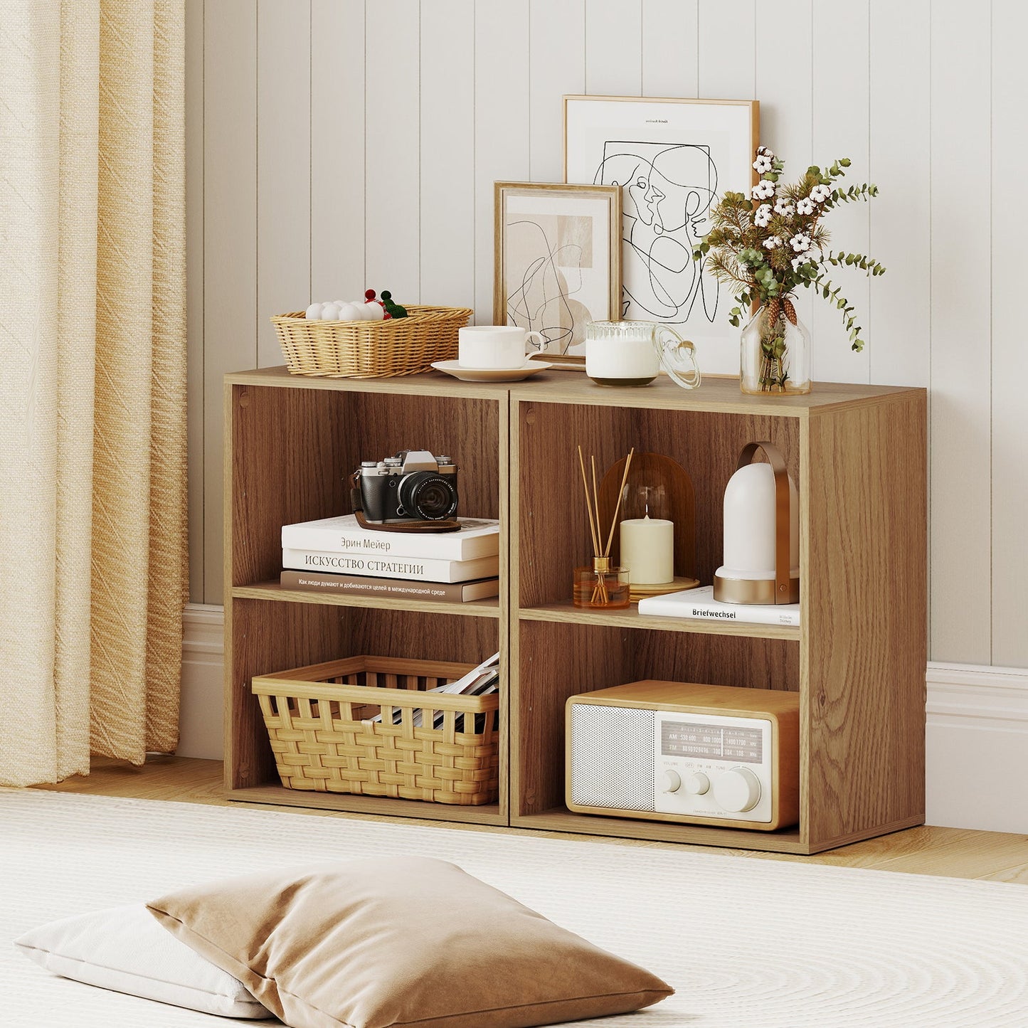 2-Cube Bookcase Floor Standing Open Bookshelf with 5-Position Adjustable Shelf
