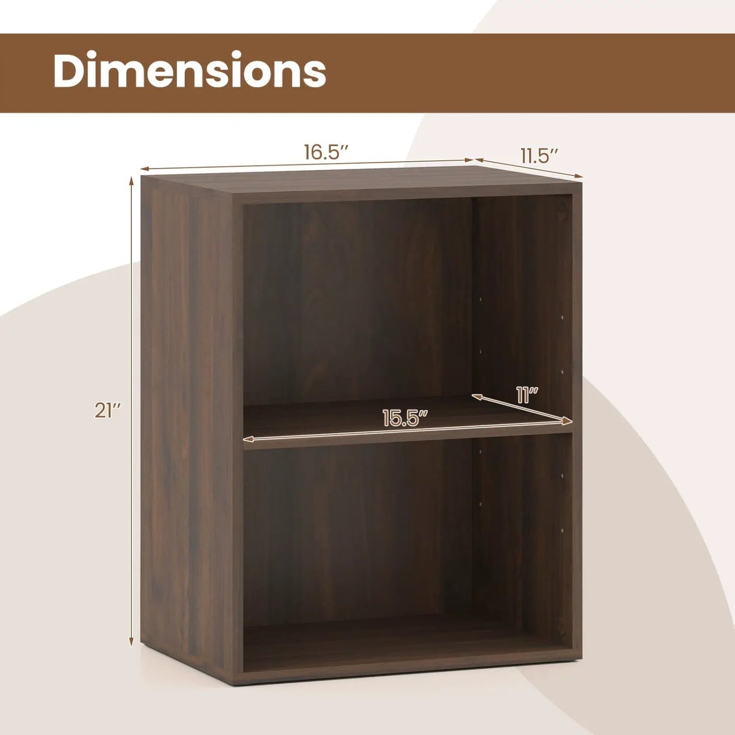 Two Cube Bookshelf Adjustable Shelf Dark Walnut
