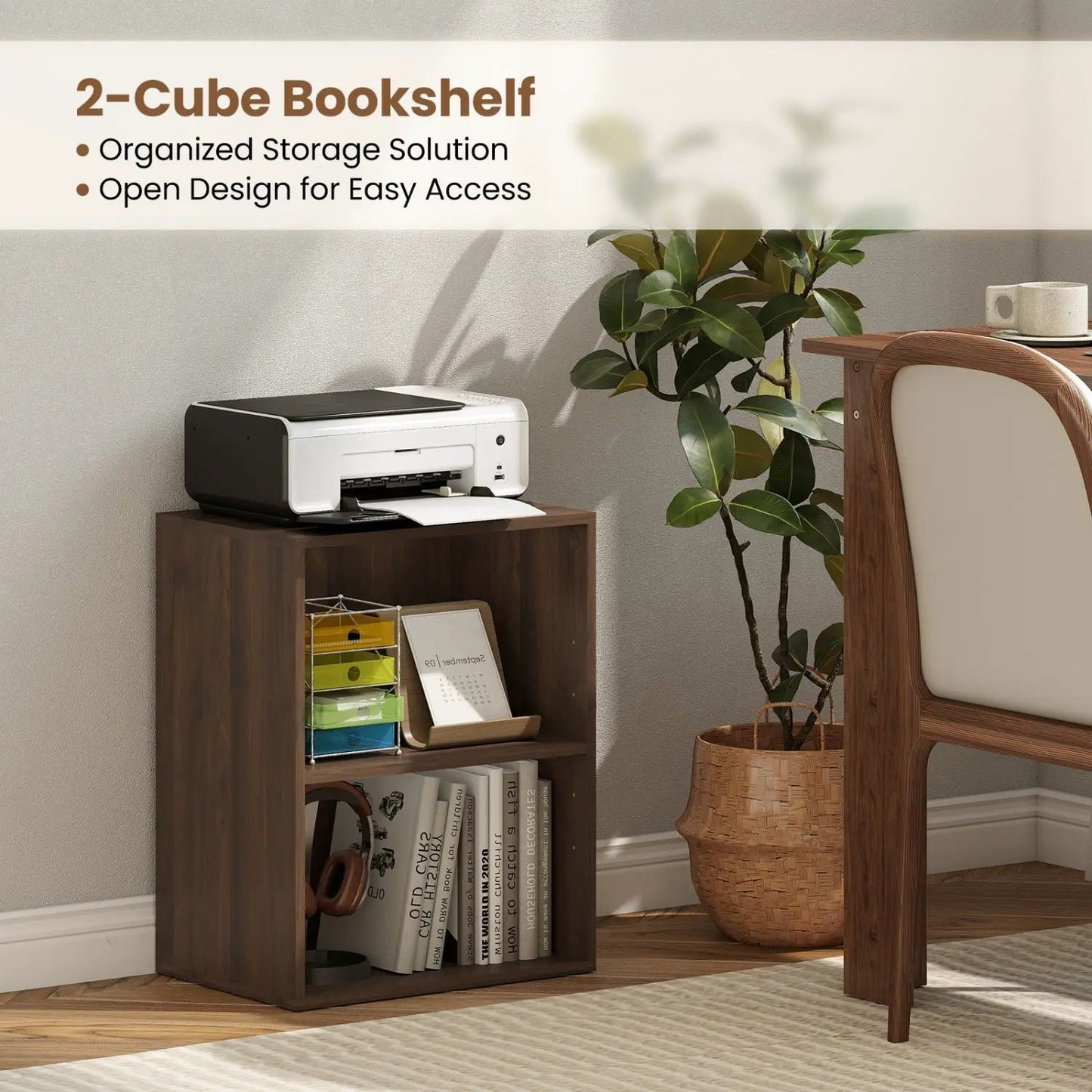 Two Cube Bookshelf Adjustable Shelf Dark Walnut
