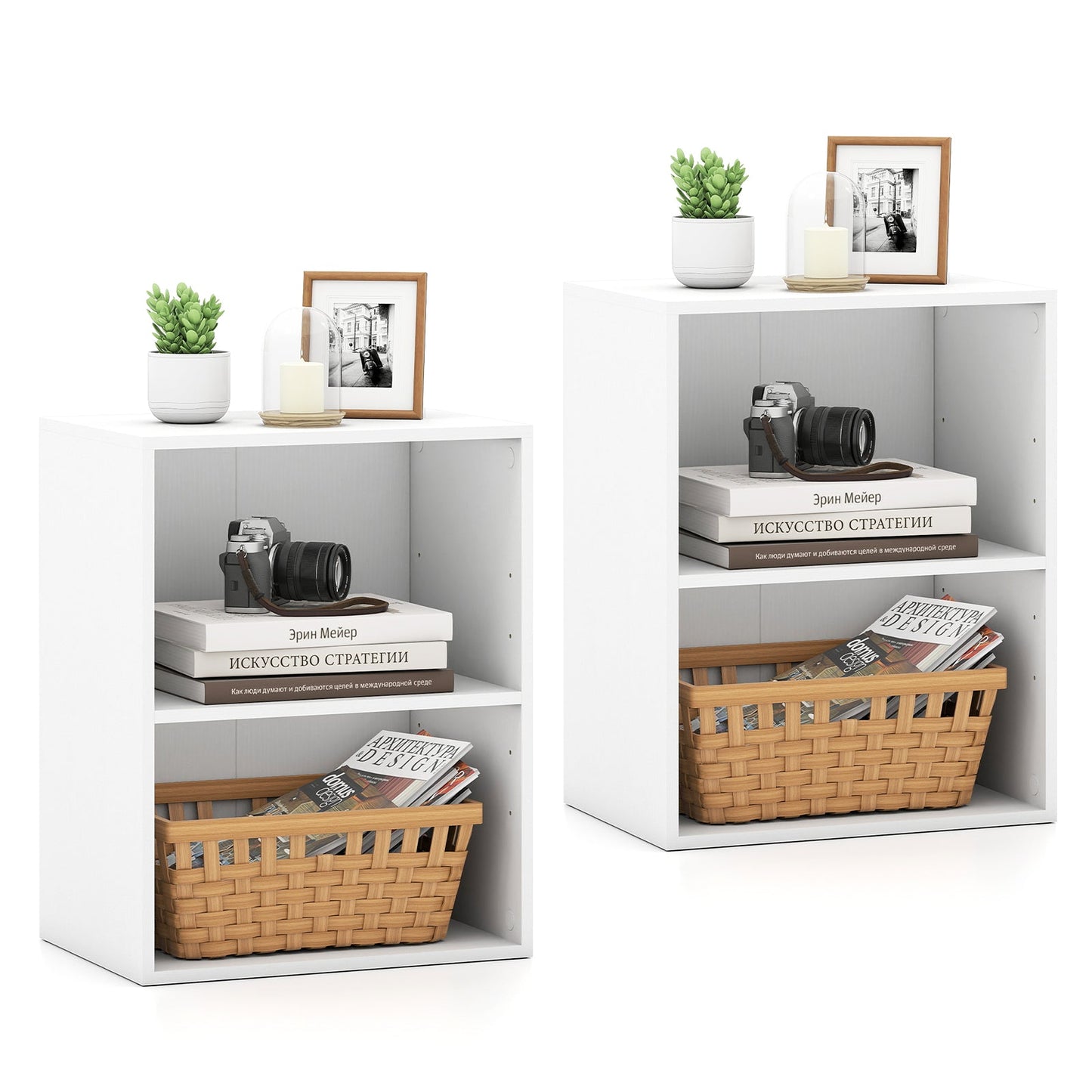 2-Cube Bookcase Set of 2 Floor Standing Open Bookshelf w/ 5-Position Adjustable Shelf - Tampa Home & Garden Store
