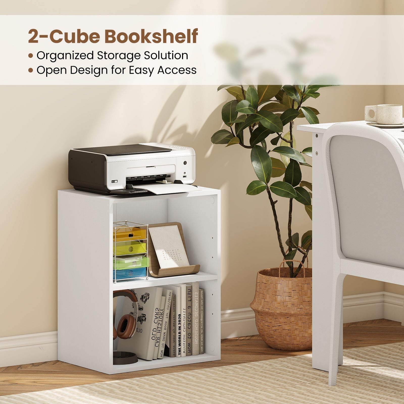 2-Cube Bookcase Set of 2 Floor Standing Open Bookshelf w/ 5-Position Adjustable Shelf - Tampa Home & Garden Store