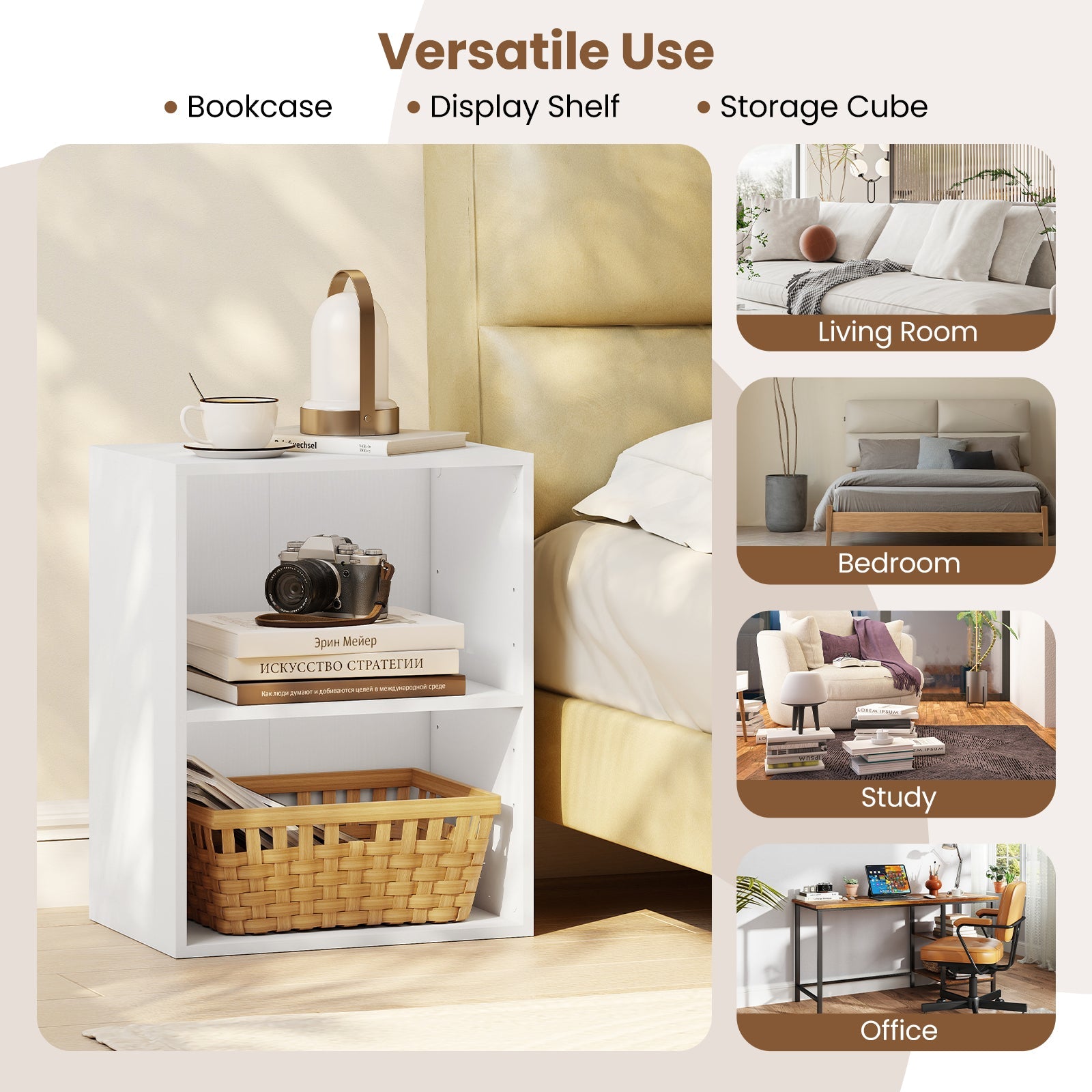 2-Cube Bookcase Set of 2 Floor Standing Open Bookshelf w/ 5-Position Adjustable Shelf - Tampa Home & Garden Store