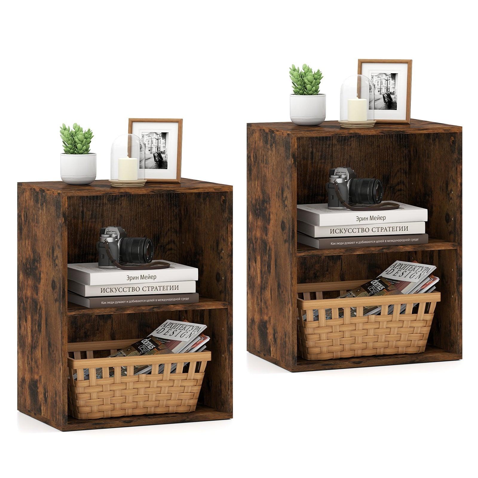 2-Cube Bookcase Set of 2 Floor Standing Open Bookshelf w/ 5-Position Adjustable Shelf - Tampa Home & Garden Store